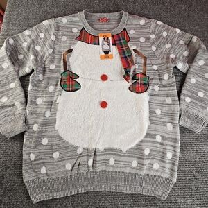 Womens 2XL Christmas Snowman Gray Sweater To Be Jolly New